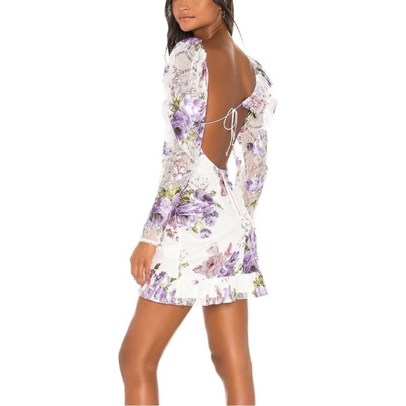 Revolve For Love and Lemons Wildflower Foil Lace Mini Dress in Lavender Sz small - Picture 2 of 15